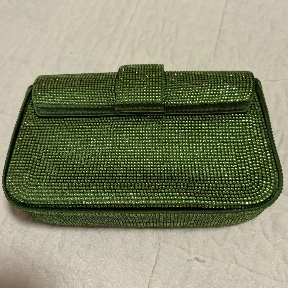 Zara Green Rhinestone Mini Crossbody Bag Emerald Crystal Buckle Evening Clutch